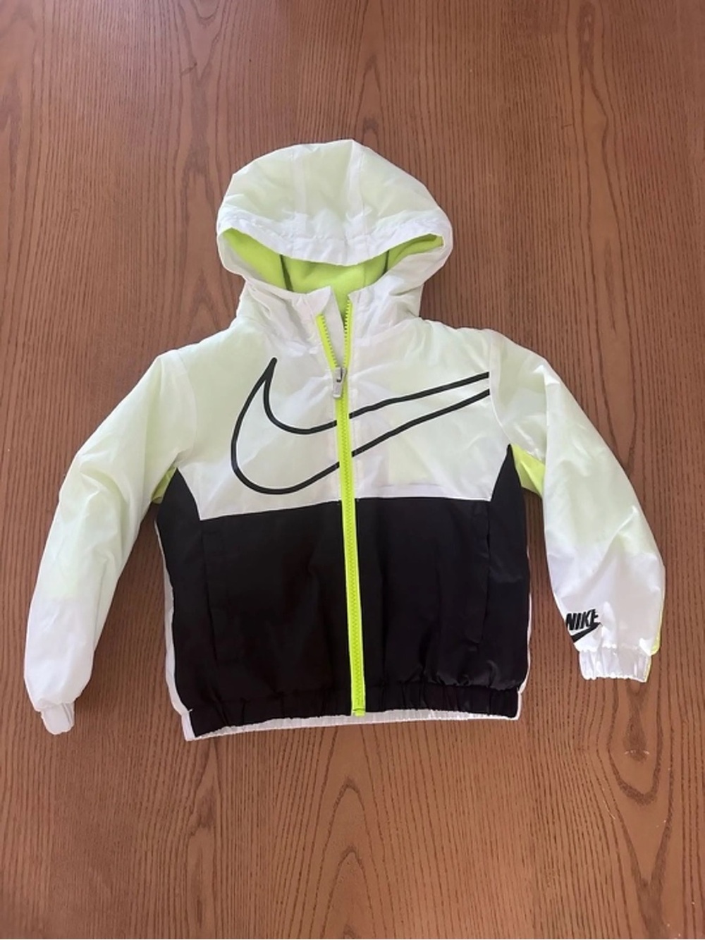 Nike Kids' Hooded Colorblock Windbreaker Jacket - White, Black & Neon Yellow